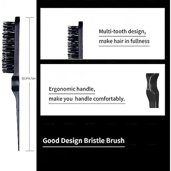 Goiple Hair Styling Comb Set Teasing Hair Brush Rat Tail Comb Edge Brush for Edge&Back Brushing, Combing, Slicking Hair for Women (Black) - Image 2